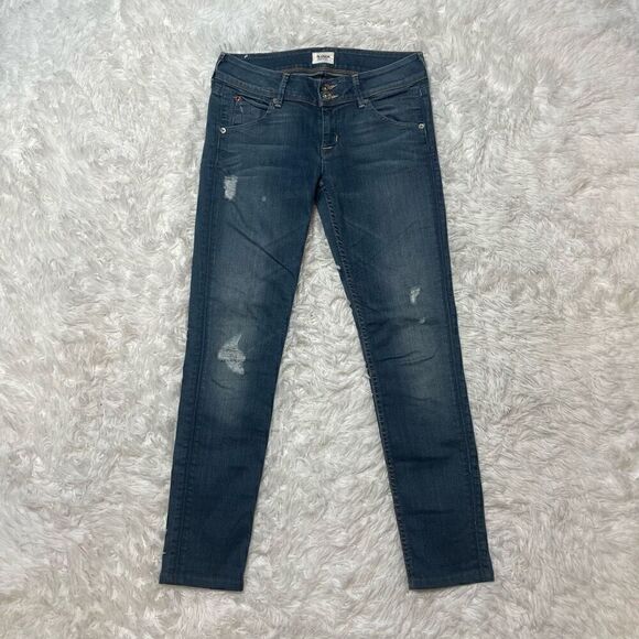 Hudson Skinny Jeans Womens Size 26 Low Rise Flap Pockets Distressed Made in USA - Picture 1 of 14